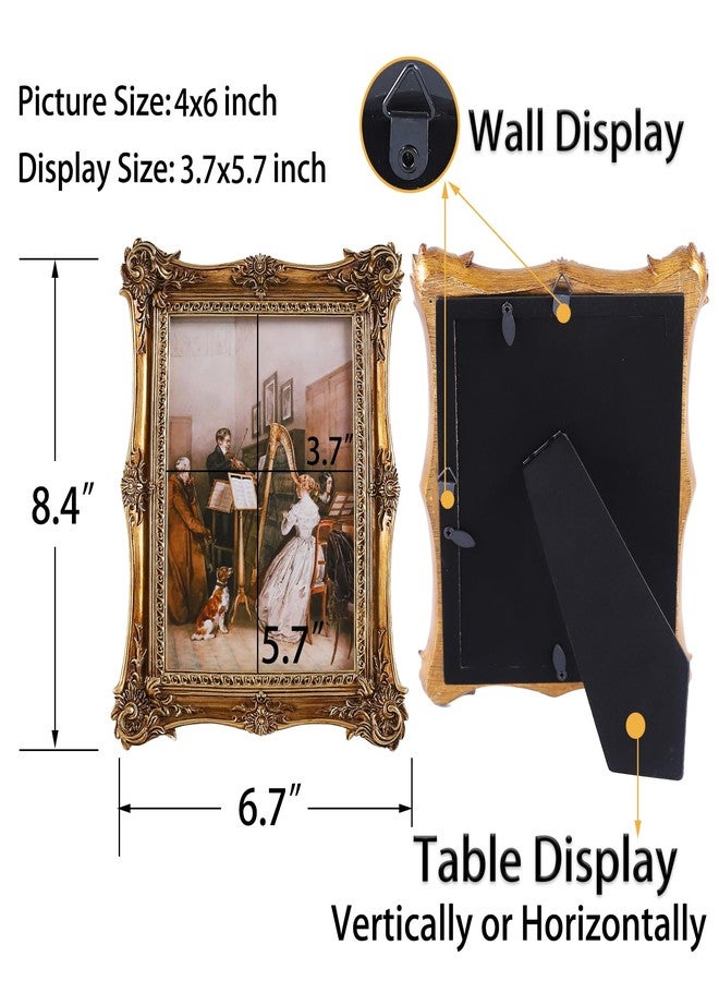 SIKOO Vintage Picture Frames 4x6 Antique Ornate Picture Frame Tabletop and Wall Mount Display Vintage Wall Decor Gallery Retro Home Decor Bronze Gold - Image 4